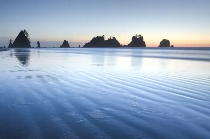 Framed Print : Twilight over Shi Shi Beach, sea stacks of Point of the Arches are in the distance Framed Print : Twilight over Shi Shi Beach, sea stacks of Point of the Arches are in the distance