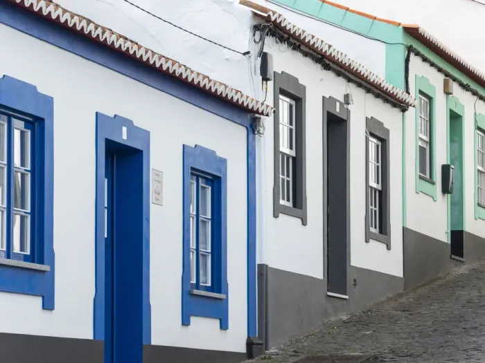 Framed Print : The typical facades of the houses in the historic center Framed Print : The typical facades of the houses in the historic center