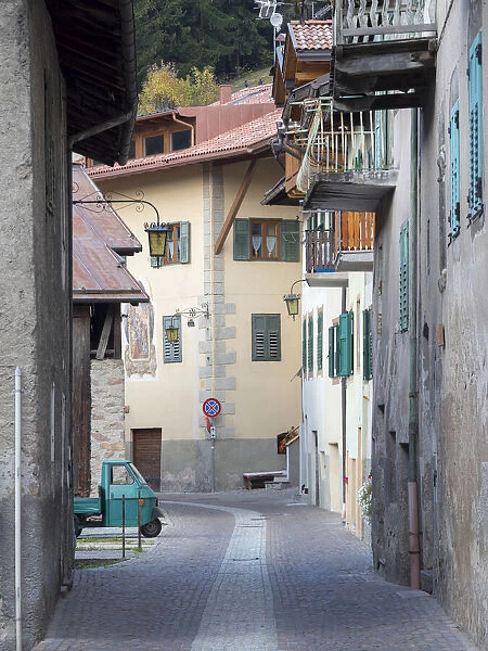 Typical old town houses dating back to the middle ages. Predazzo in valley Val di Fiemme