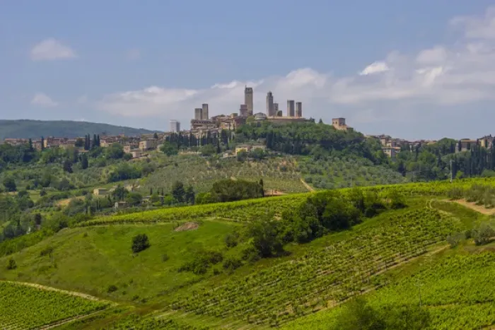 Framed Print : Typical Rolling Hills Landscape. San Gimignano SKyline. Tuscany. Italy Framed Print : Typical Rolling Hills Landscape. San Gimignano SKyline. Tuscany. Italy