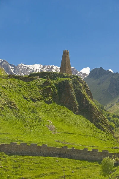 Typical stone tower and town wall of Gudauri, Georgia