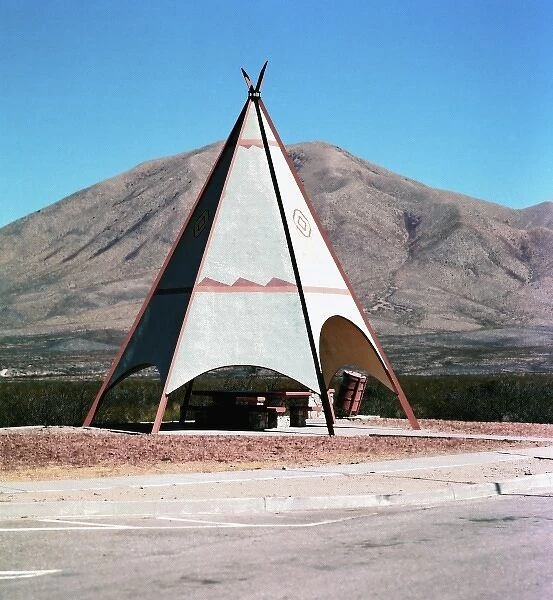 U. S. A. Texas, Big Bend. Shelter shaped as a teepee on a rest area off Interstate