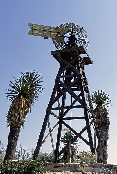 U. S. A. Texas, Big Bend. Windmill and Yucca cactus in the Big Bend area of Texas
