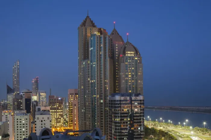 Framed Print : UAE, Abu Dhabi, elevated skyline from Corniche Road East, dawn Framed Print : UAE, Abu Dhabi, elevated skyline from Corniche Road East, dawn