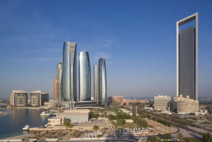 Framed Print : UAE, Abu Dhabi, Etihad Towers and ADNOC Tower