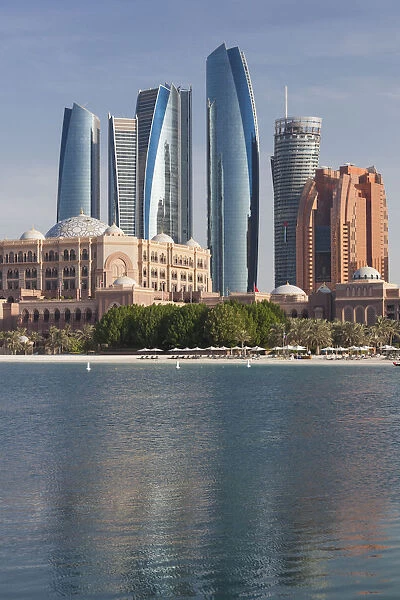 UAE, Abu Dhabi, Etihad Towers and Emirates Palace Hotel