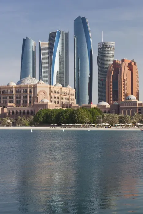 Framed Print : UAE, Abu Dhabi, Etihad Towers and Emirates Palace Hotel Framed Print : UAE, Abu Dhabi, Etihad Towers and Emirates Palace Hotel