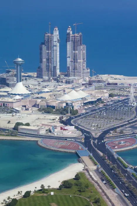 Framed Print : UAE, Abu Dhabi, Marina Village and Arabian Gulf, aerial view Framed Print : UAE, Abu Dhabi, Marina Village and Arabian Gulf, aerial view