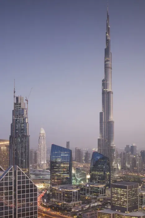 Framed Print : UAE, Dubai, Downtown Dubai, eleavted view over Sheikh Zayed Road and Burj Khalifa Tower Framed Print : UAE, Dubai, Downtown Dubai, eleavted view over Sheikh Zayed Road and Burj Khalifa Tower