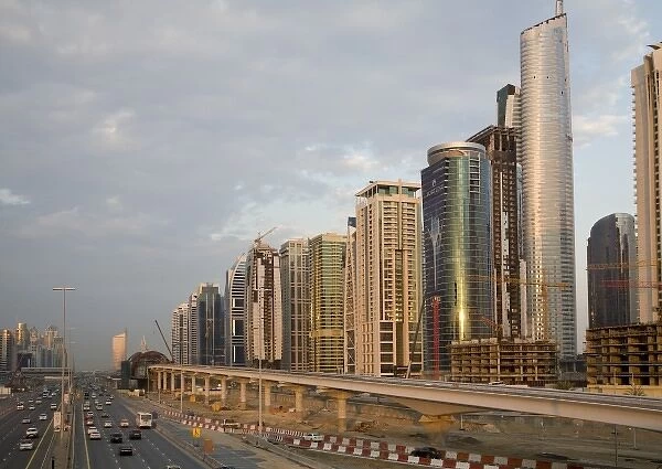 UAE, Dubai. Jumeirah Lake Towers beside Sheik Zayed Road
