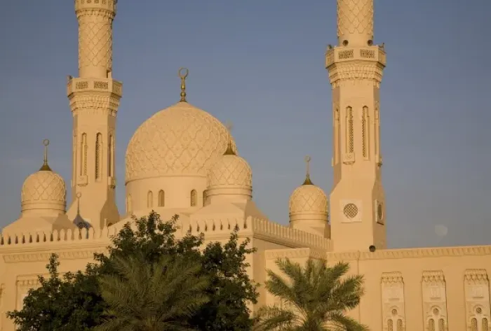 Framed Print : UAE, Dubai. Jumeirah Mosque with full moon rising Framed Print : UAE, Dubai. Jumeirah Mosque with full moon rising