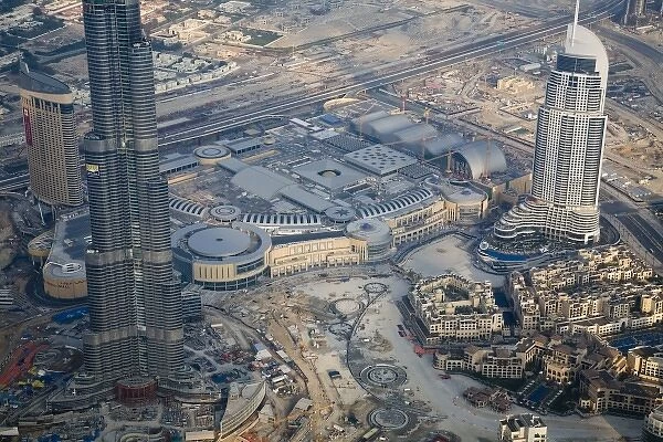 UAE, Dubai. Lower part of the Burj Dubai Hotel near The Address Hotel Dubai Mall