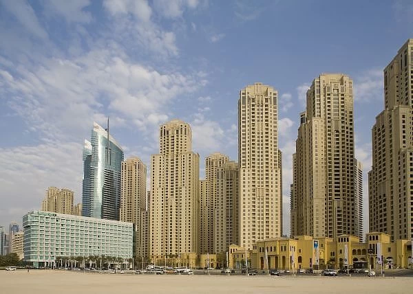 UAE, Dubai, Marina. Jumeirah Beach Residence buildings and Al Fattan Towers