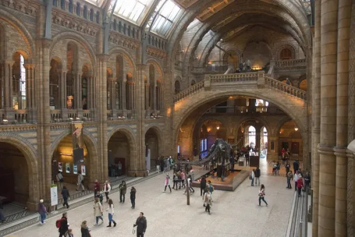Framed Print : UK. London. Kensington. Natural History Museum. Visitors in the great hall