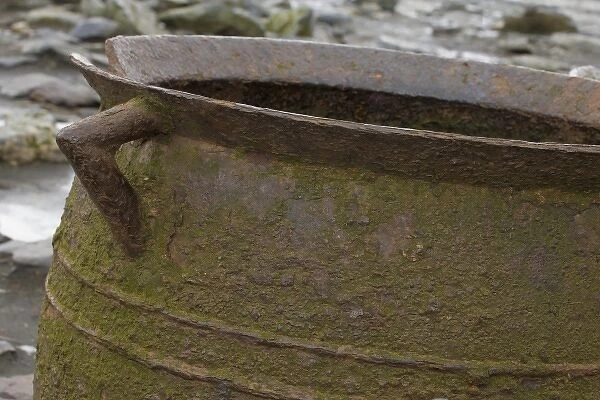 UK Territory, South Georgia Island. A vintage, rusted tripod used to boil blubber