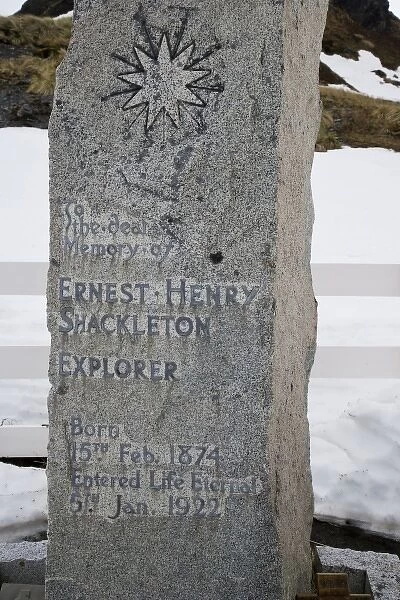 UK Territory, South Georgia Island, Grytviken. Headstone of famous Antarctic explorer