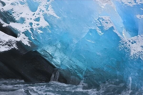 UK Territory, South Georgia Island, Iris Bay. Close-up of blue ice of Herz Glacier