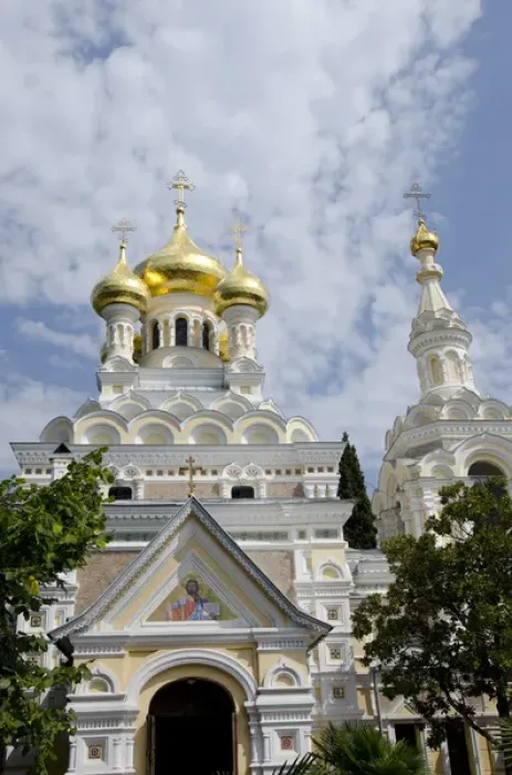 Framed Print : Ukraine, Yalta. Exterior of Saint Alexander Nevsky Cathedral, typical Russian architecture, c Framed Print : Ukraine, Yalta. Exterior of Saint Alexander Nevsky Cathedral, typical Russian architecture, c