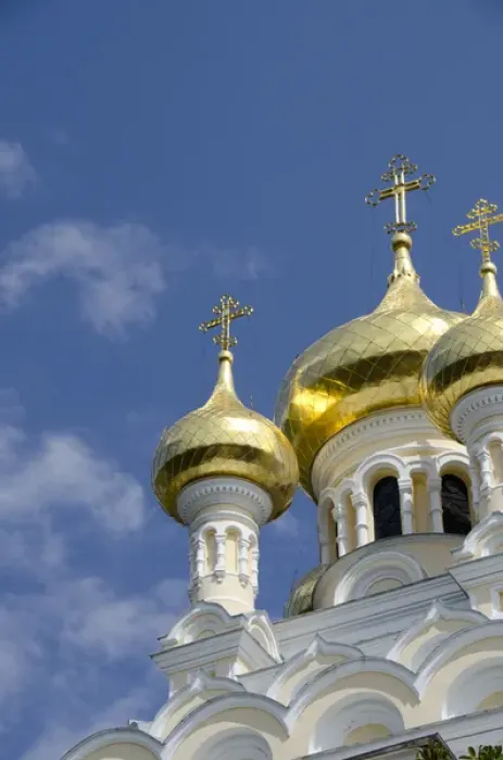 Framed Print : Ukraine, Yalta. Exterior of Saint Alexander Nevsky Cathedral, typical Russian architecture, c