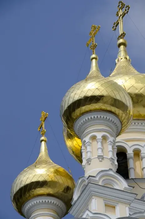 Framed Print : Ukraine, Yalta. Exterior of Saint Alexander Nevsky Cathedral, typical Russian architecture, c