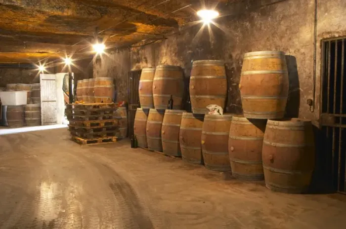 Framed Print : The underground winery and cellar in an old stone quarry, Chateau Belair (Bel Air) 1st Framed Print : The underground winery and cellar in an old stone quarry, Chateau Belair (Bel Air) 1st