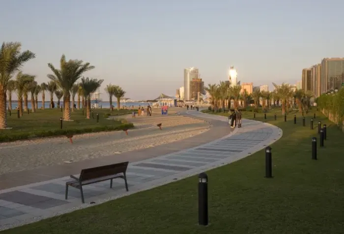 Framed Print : United Arab Emirates, Abu Dhabi. Part of the walkway along the beach and waterfront Framed Print : United Arab Emirates, Abu Dhabi. Part of the walkway along the beach and waterfront