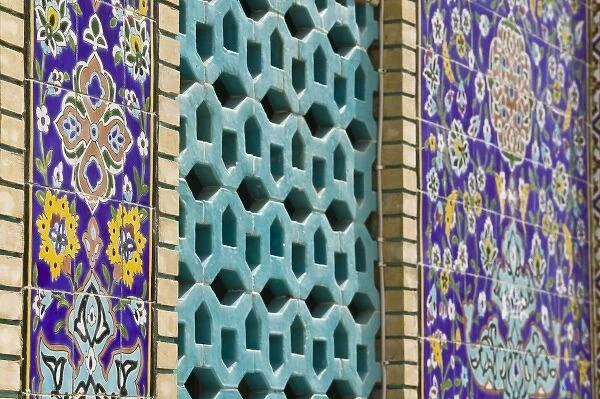 United Arab Emirates, Dubai, Bur Dubai. Tiled exterior of the Imam Hussein Iranian Mosque