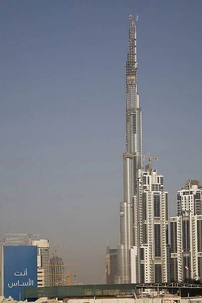 United Arab Emirates, Dubai. Burj Dubai Hotel, with an Arabic sign in lower left