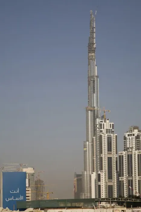 Framed Print : United Arab Emirates, Dubai. Burj Dubai Hotel, with an Arabic sign in lower left