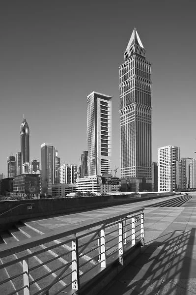 United Arab Emirates, Dubai, Dubai City. Tower-Up Building and Sheik Zayed Road Highrises