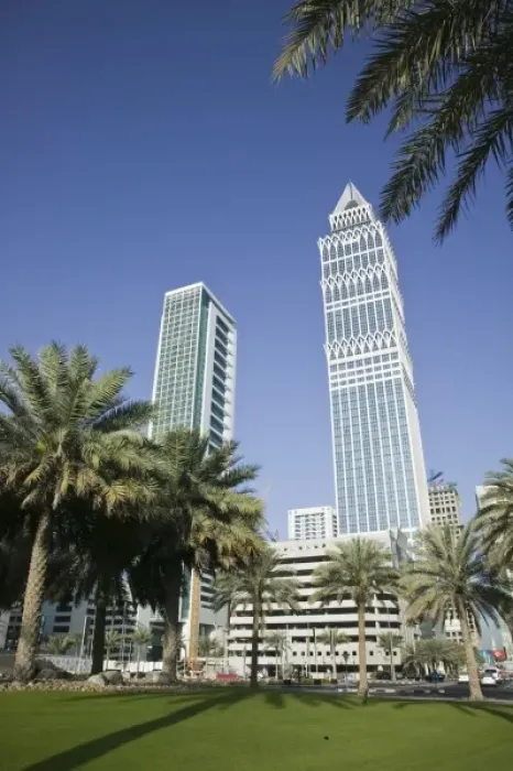 Framed Print : United Arab Emirates, Dubai, Dubai City. Tower-Up Building and Sheik Zayed Road Highrises Framed Print : United Arab Emirates, Dubai, Dubai City. Tower-Up Building and Sheik Zayed Road Highrises