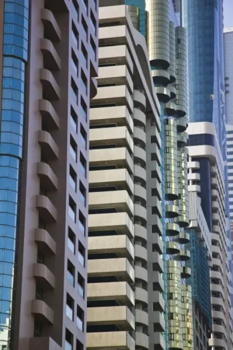 Framed Print : United Arab Emirates, Dubai, Dubai City. Sheik Zayed Road Highrises / Morning Framed Print : United Arab Emirates, Dubai, Dubai City. Sheik Zayed Road Highrises / Morning