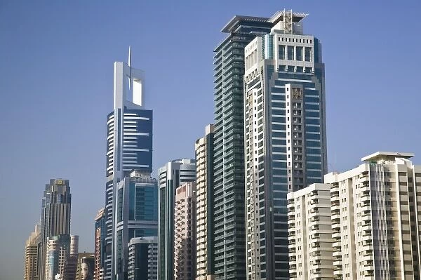 United Arab Emirates, Dubai, Dubai City. Sheik Zayed Road Highrises  /  Morning