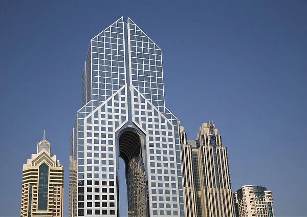 United Arab Emirates, Dubai. Dusit Thani Hotel with Shangri-La Hotel in background