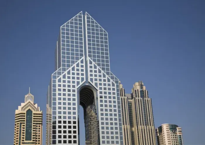 Framed Print : United Arab Emirates, Dubai. Dusit Thani Hotel with Shangri-La Hotel in background Framed Print : United Arab Emirates, Dubai. Dusit Thani Hotel with Shangri-La Hotel in background