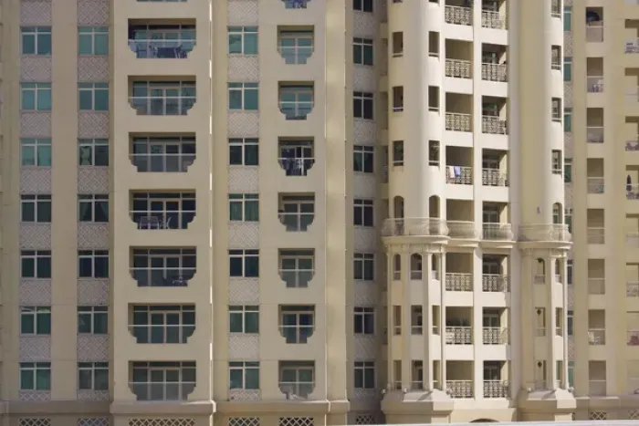 Framed Print : United Arab Emirates, Dubai. Laundry on several balconies of Palm Jumeirah apartment buildings Framed Print : United Arab Emirates, Dubai. Laundry on several balconies of Palm Jumeirah apartment buildings
