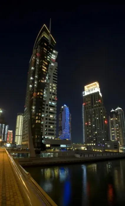 Framed Print : United Arab Emirates, Dubai, Marina. Roshana Tower and other buildings lit at night Framed Print : United Arab Emirates, Dubai, Marina. Roshana Tower and other buildings lit at night