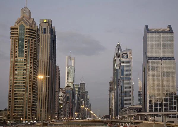 United Arab Emirates, Dubai. Towers along Sheik Zayed Road
