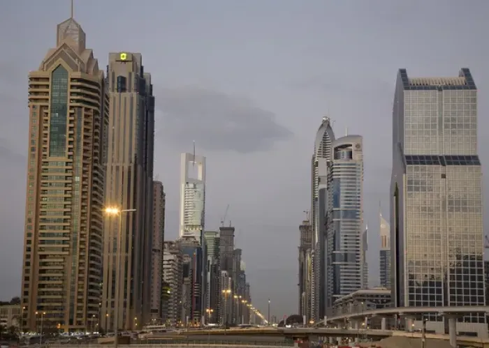 Framed Print : United Arab Emirates, Dubai. Towers along Sheik Zayed Road