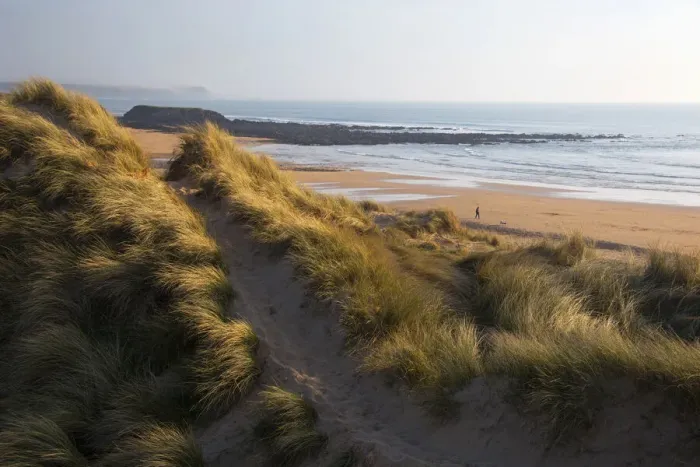 Framed Print : United Kingdom, Wales, Pembrokeshire. Dunes of Freshwater West Beach, Pembrokeshire