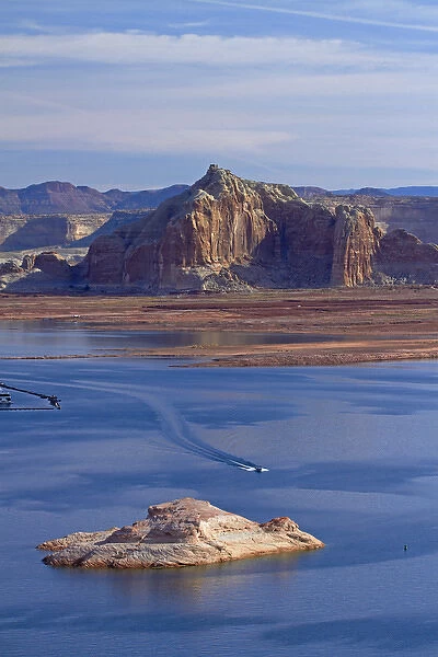 United States, Arizona, boats on Lake Powell at Wahweap (far shoreline is in Utah)
