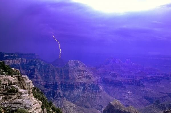 United States, Arizona, Grand Canyon National Park. Lightning storm over the canyon