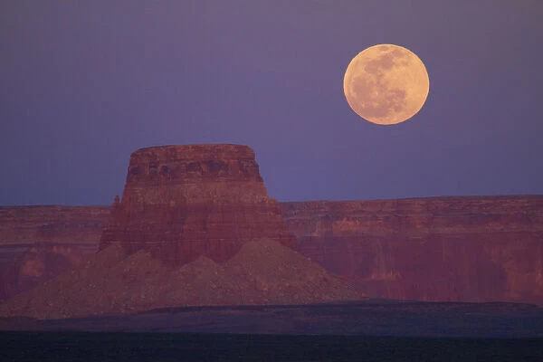 United States, Arizona, moon rising over Tower Butte