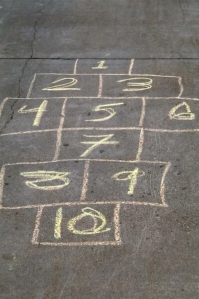 United States. Childrens hop scotch game drawn on sidewalk