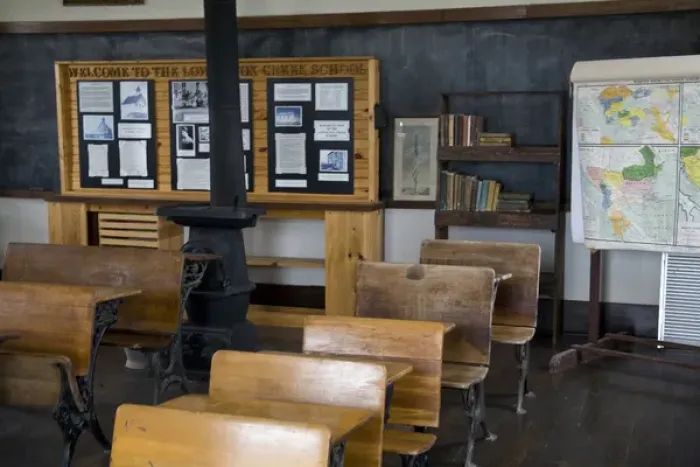 Framed Print : United States, Kansas. A classroom in the schoolhouse on the Tallgrass Prairie National