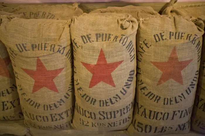 Framed Print : United States, Puerto Rico, Ponce. Bags of coffee beans at Hacienda Buena Vista Framed Print : United States, Puerto Rico, Ponce. Bags of coffee beans at Hacienda Buena Vista