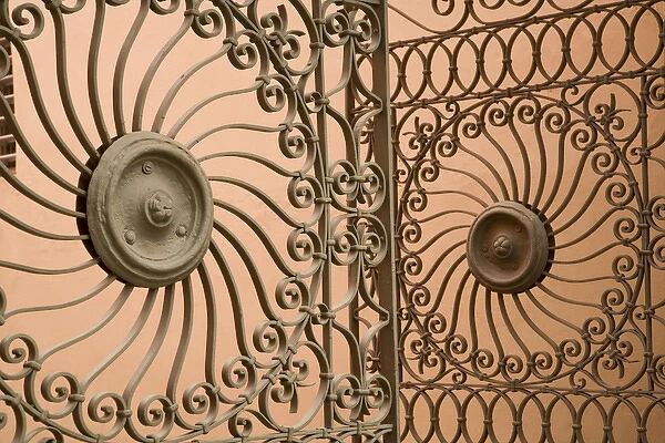United States, Puerto Rico, Ponce. Wrought-iron grill; traditional colonial architecture