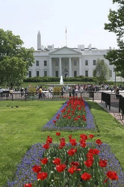 United States, Washington, D. C. The North side of the White House with tourists looking