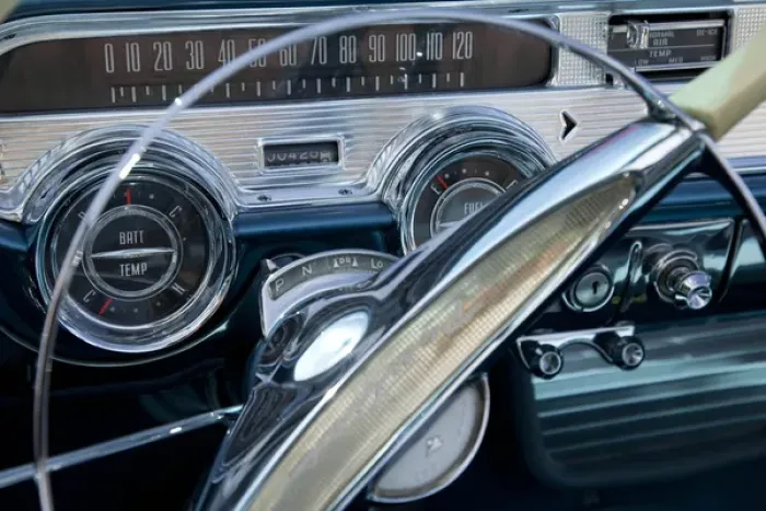 Framed Print : United States, Washington, Kirkland, dashboard at classic car show