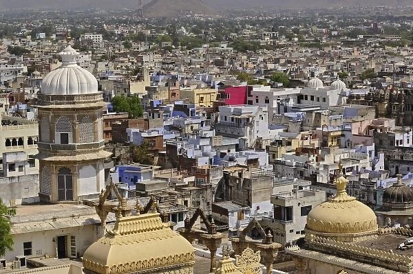 Unknown. Elevated view of homes in Udaipur, India, from City Palace
